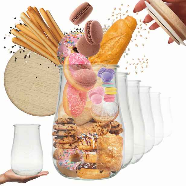Sklenice Weck 1,75 l 1750 ml váza Tulip žáruvzdorné dřevěné víko 6 Ks sklenice