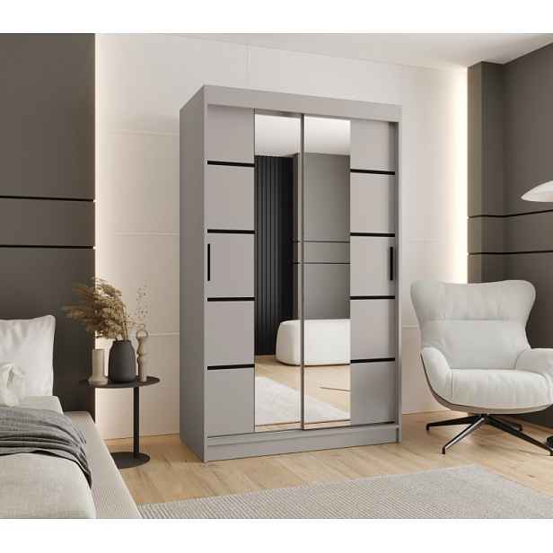 Úzká šatní skříň s posuvnými dveřmi 120 cm CASANDRA - kašmír / černá
