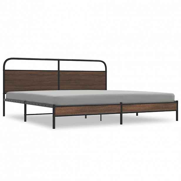vidaXL Kovový rám postele bez matrace hnědý dub 183 x 213 cm