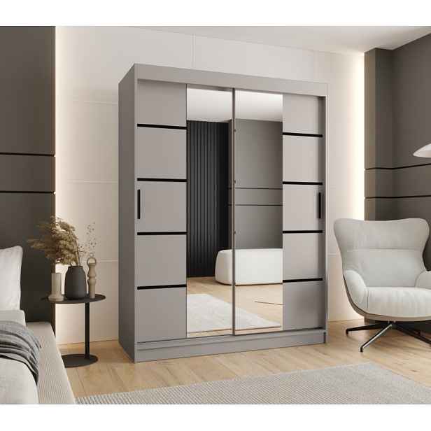 Široká šatní skříň s posuvnými dveřmi 150 cm CASANDRA - kašmír / černá