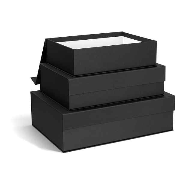 Tmavě šedé kartonové úložné boxy v sadě 3 ks s víkem 42,5x29,5x13 cm Kian Paper Laminate – Bigso