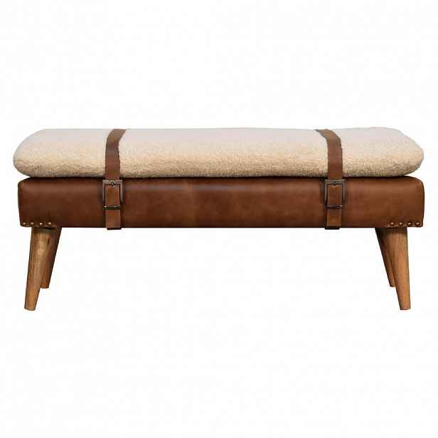 Artisan Furniture NOČNÍ STOLEK z masivního dřeva, 1 zásuvka, 1 otevřená přihrádka, severské nohy, hnědý a zlatý