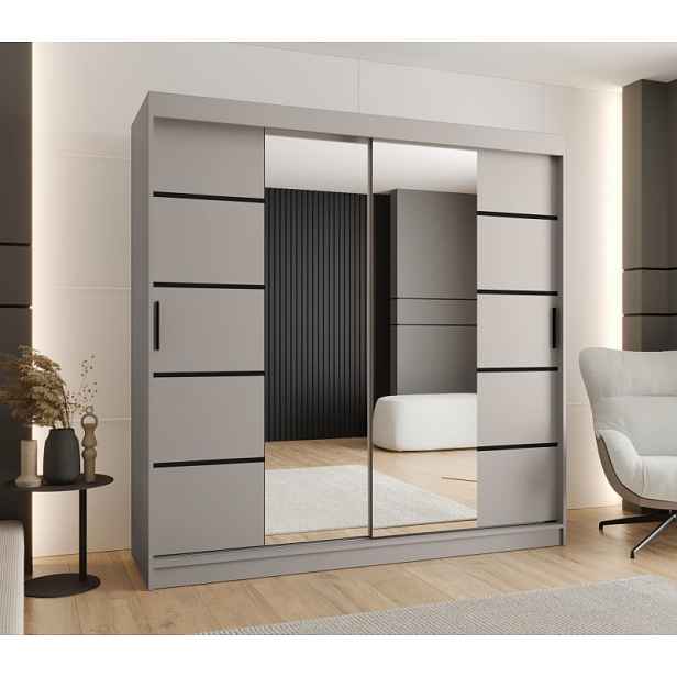 Široká šatní skříň s posuvnými dveřmi 200 cm CASANDRA - kašmír / černá