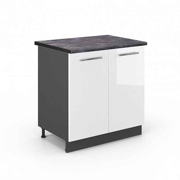 Vicco SPODNÍ SKŘÍŇKA KUCHYŇSKÉ LINKY Fame-Line, Bílá vysoký lesk/Antracit, 80 cm pracovná doska antracitová