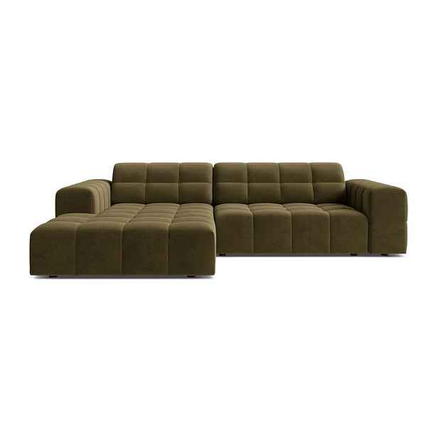 Khaki sametová rohová pohovka (levý roh/s lenoškou) Chicago – Cosmopolitan Design