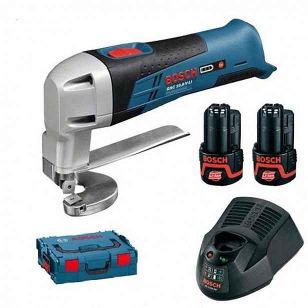 Bosch - 12V AKU nůžky na plech, 2x aku 2,0 Ah Li-Ion, nabíječka 0601926108