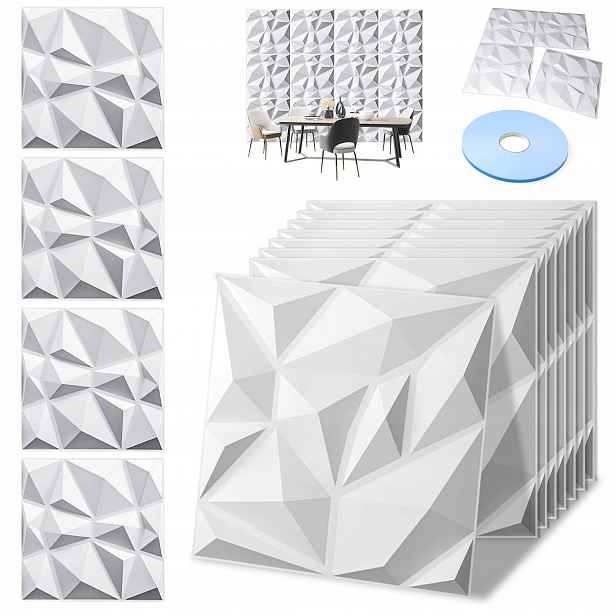 Nástěnný Stropní Kasetový Panel 3D Bílý Nástěnné Panely 50X50 12 Ks Diamant