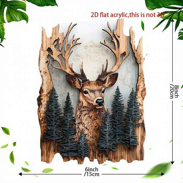 TEMU 2D Plochý, 2D Plochý Dřevěný Jelení Znak, Sváteční Značka s Věnečkem, Dekorace na Věnec, Dekorace na Dveře, Dekorace na Zeď, Domácí Dekorace,