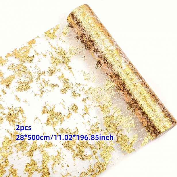 TEMU Sada 2 tenkých broušených zlatých běhounů na stůl s rozměry 28*275/500 cm, vhodné pro svatby, Valentýna, , narozeninové oslavy a dekorace stolů