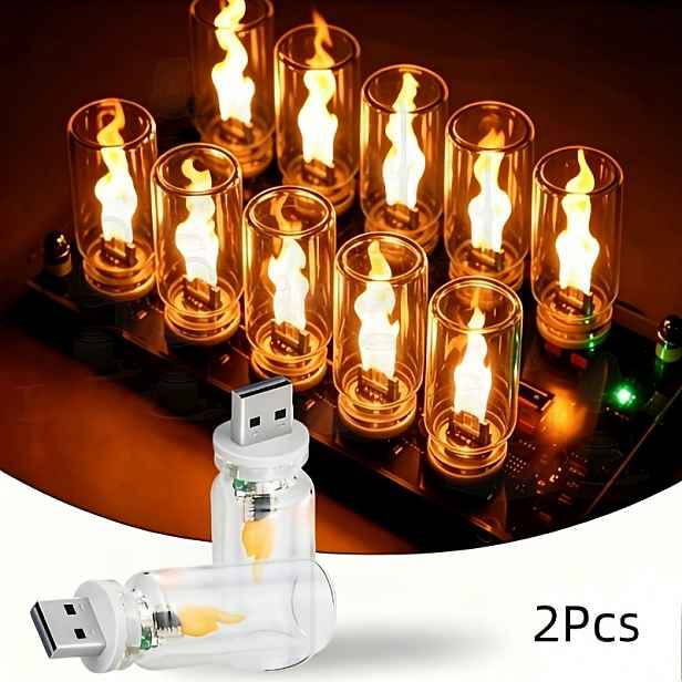 TEMU [USB Světlo] 2ks LED Plamenné Světlo, Plamenné Svíčky Lampa Realistické a Jasné Blikání, Přenosné Mini Noční Světlo do Ložnice, , Kuchyně,