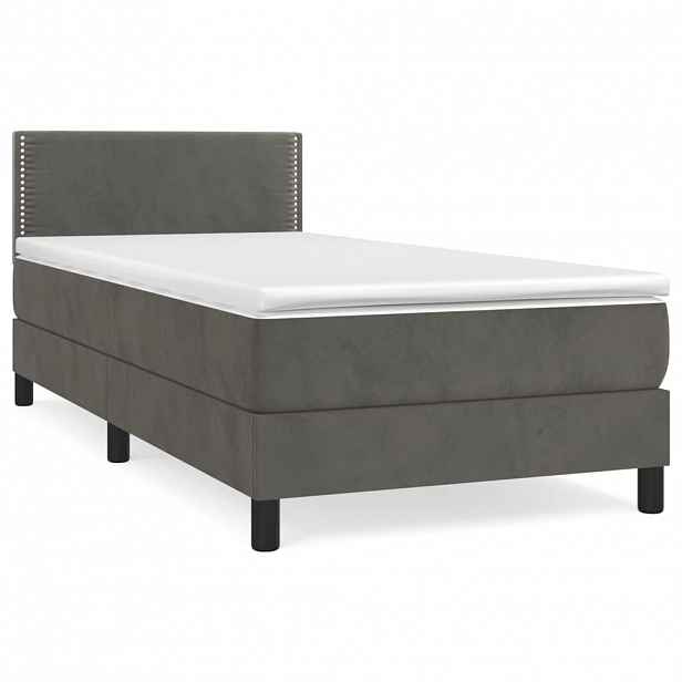 vidaXL Box spring postel s matrací tmavě šedá 90x200 cm samet