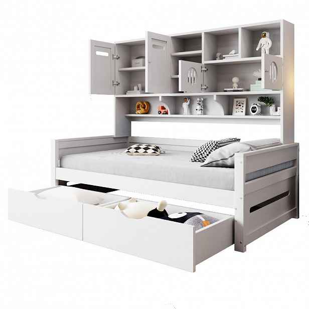 CHICFURN POSTEL 90/200 cm v bílé barvě s úložnými prostory a 2 zásuvkami
