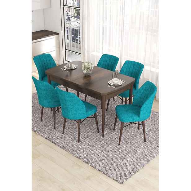 Extendable Dining Table & Chairs Set (7 Pieces) Eva - Baroque, Turquoise