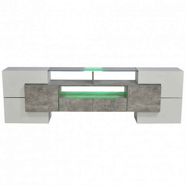 OKWISH TV stolek 200/35/60 cm šedý z MDF s LED osvětlením a velkým úložným prostorem