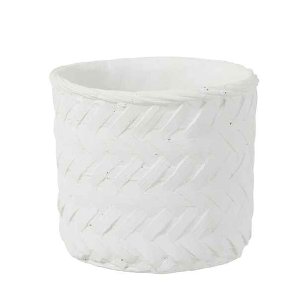 Bílý cementový květináč s imitací bambusového výpletu M - Ø  16,5*15 cm J-Line by Jolipa