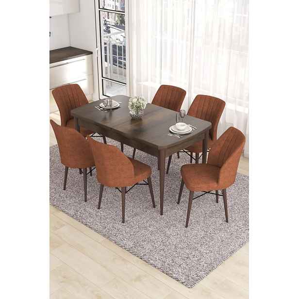 Extendable Dining Table & Chairs Set (7 Pieces) Eva - Baroque, Tile Red
