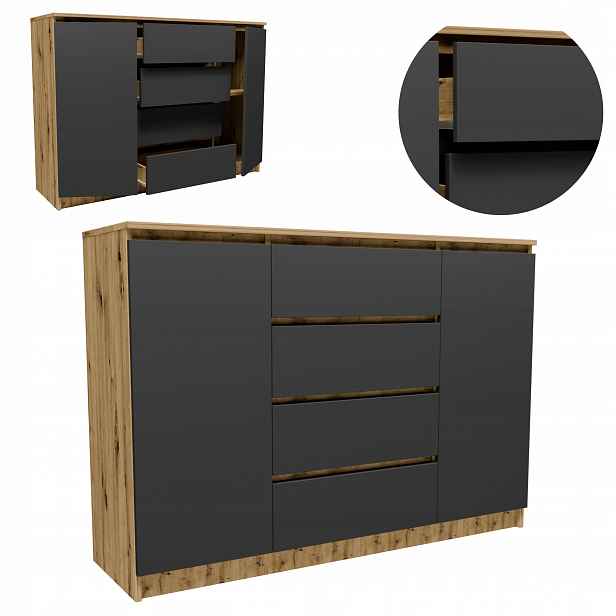 Komoda K1402D4SZAGR dub artisan-grafit šedá skříňka regál oblečení hračky