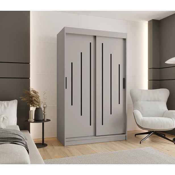 Šatní skříň 120 cm CASANDRA s posuvnými dveřmi - kašmír / černá
