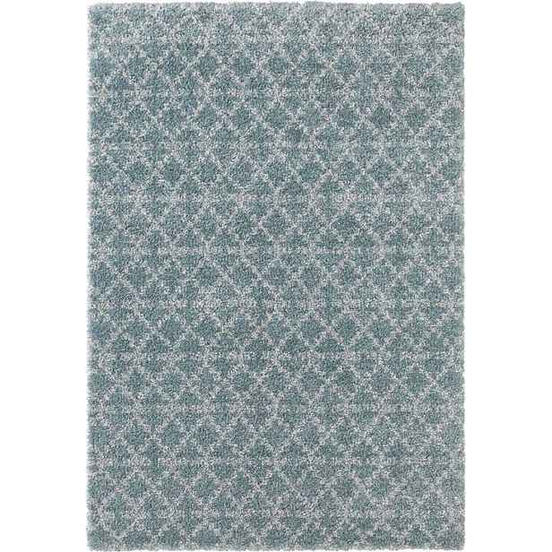 Tyrkysově krémový hrubý koberec typu shaggy do obývacího pokoje, vzor boho 200 x 290 cm