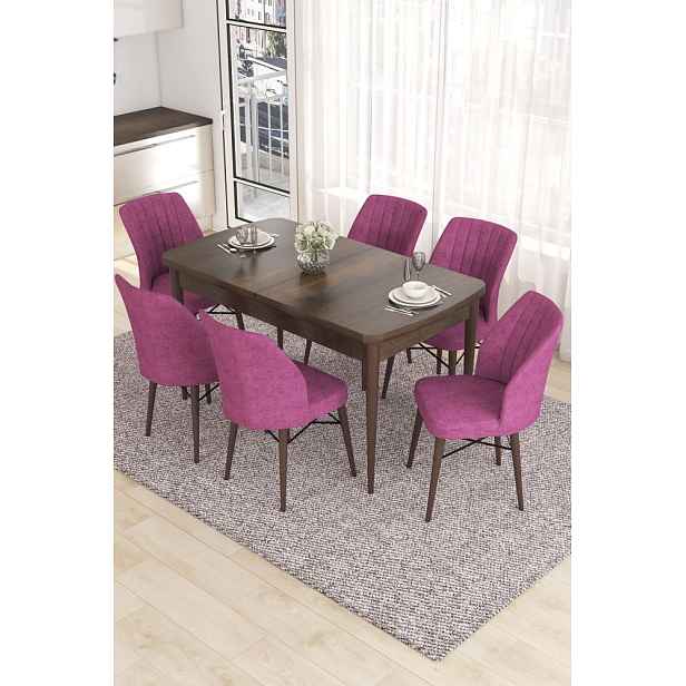 Extendable Dining Table & Chairs Set (7 Pieces) Eva - Baroque, Purple