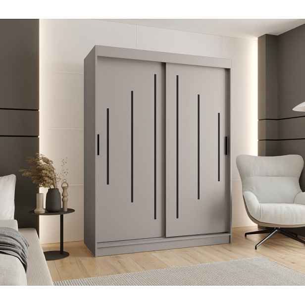 Šatní skříň 150 cm CASANDRA s posuvnými dveřmi - kašmír / černá