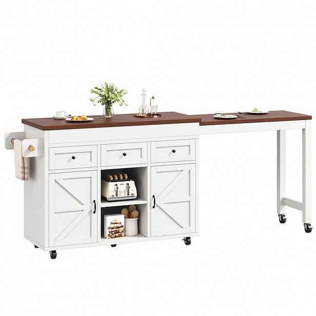 STILVORA KUCHYŇSKÝ VOZÍK černý, otočný barový stůl 360° se zásuvkami, 131,5–210×40×75,5 cm