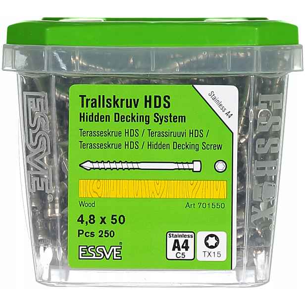 Essve Hds Pro Terasový šroub na dřevo Skrytá montáž A4 4,8x50mm 250 Ks