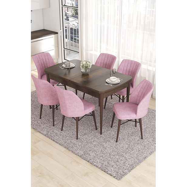Extendable Dining Table & Chairs Set (7 Pieces) Eva - Baroque, Pink