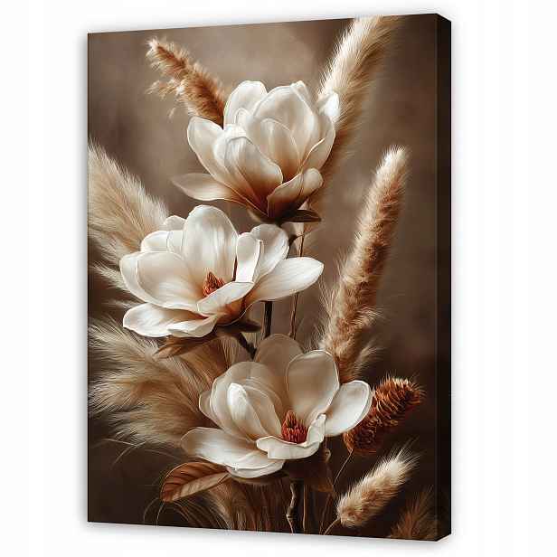 Obraz Květiny Magnolie Boho Béžový Do Ložnice Obývacího Pokoje Na Plátně 100x70