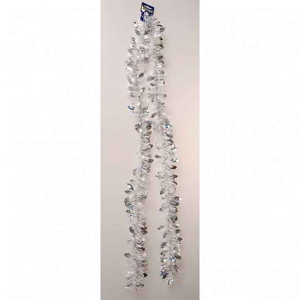 Vánoční řetěz s cesmínou stříbrná, 200 x 10 cm