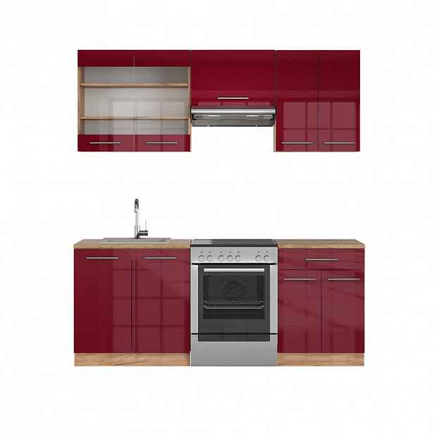 Vicco KUCHYŇSKÝ KOUT Fame-Line Bordeaux vysoký lesk/zlatý dub 200 cm , PD Dub