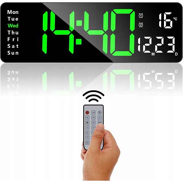 Budík Nástěnné Hodiny Velké Elektronické Stojící Na Stěnu Led 4 Jasy