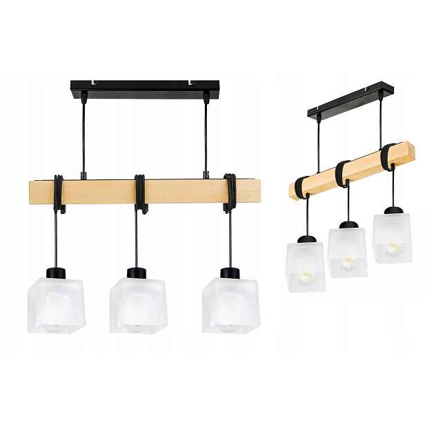 Dřevěná závěsná stropní lampa Lustr Zwis Black Kostka Sklo E27