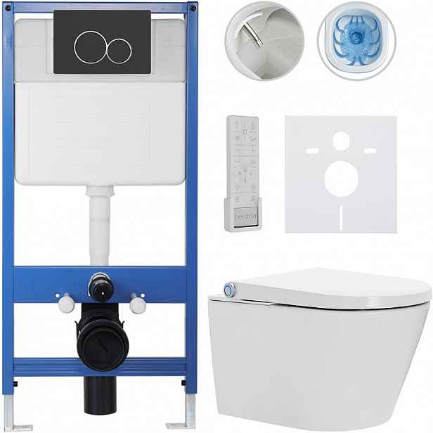 Kompletní WC set Profi/Cronus Premium - bílá lesklá - WC tlačítko Duo/Černá matná - předstěnová instalace - 59,3x38,4 cm