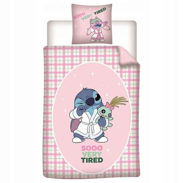 Povlečení 140x200 Lilo a Stitch růžová kostkovaná Andzia
