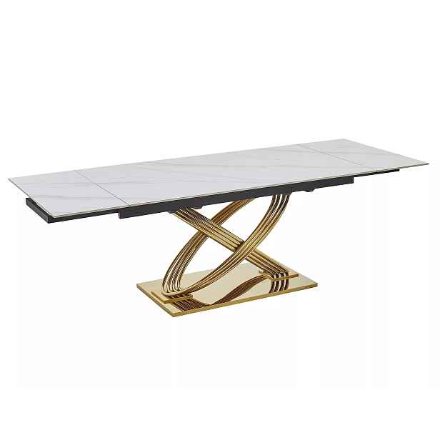 Signal Jídelní rozkládací stůl Hermes 160/240 cm bílý mramor/zlatý
