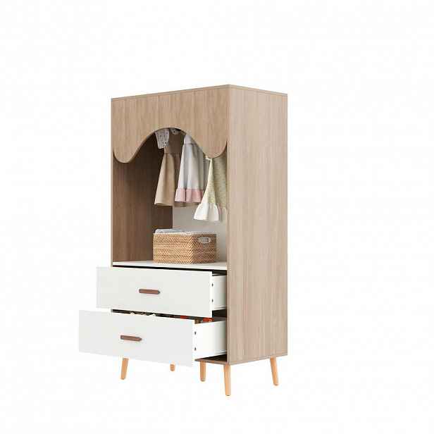 OKWISH ŠATNÍ skříň 80/46/141,5 cm přírodní+bílá z MDF s tyčí a zásuvkami