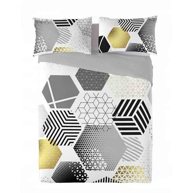 Povlečení 220x200 geometrie šedá žlutá Prestige 1