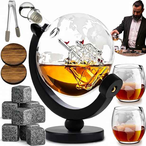 Sada Na Whisky Karafa Globus Velká Kapacita 900 ML Loď S 2 Sklenice