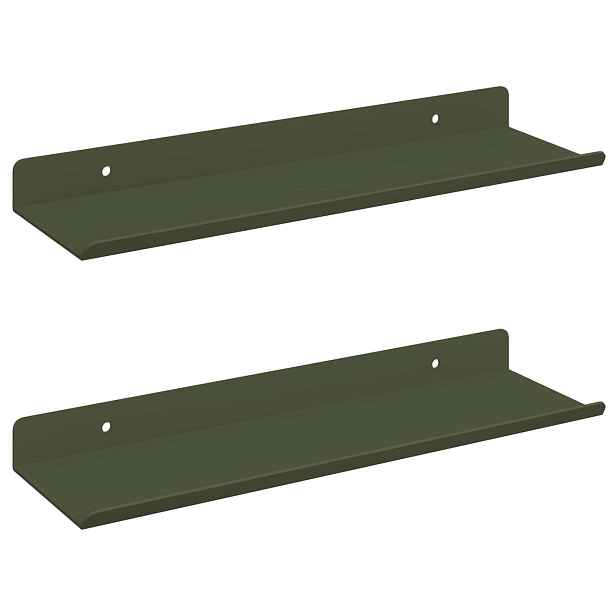 vidaXL Plovoucí police 2 ks Olivově zelená 30 x 9 x 2,5 cm Ocel