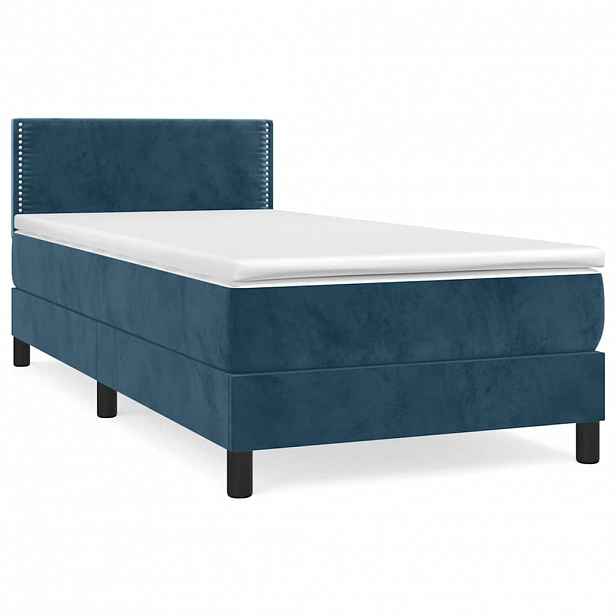 vidaXL Box spring postel s matrací tmavě modrá 100x200 cm samet