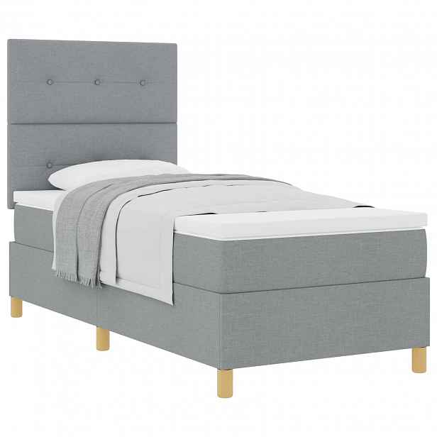 vidaXL Postel s boxspringem s čelo Světle šedá 100 x 200 cm textil