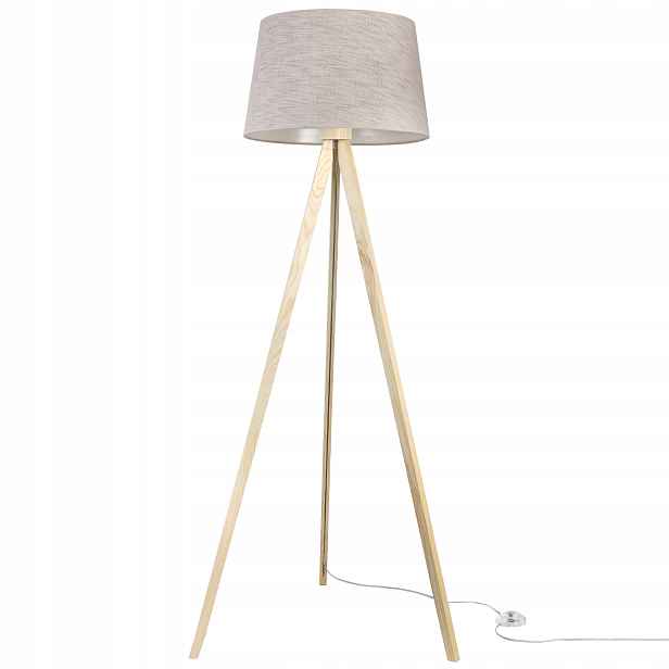 Stojací lampa trojnožková s boho lněným stínidlem béžová do ložnice