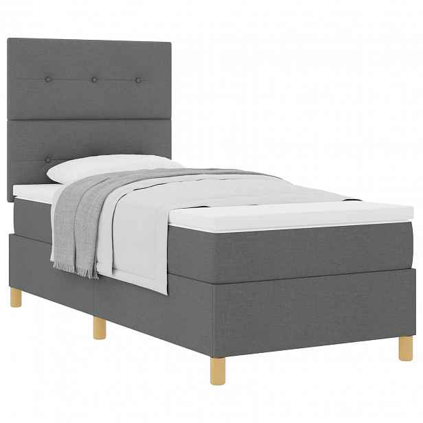 vidaXL Postel s boxspringem s čelo Tmavě šedá 100 x 200 cm textil