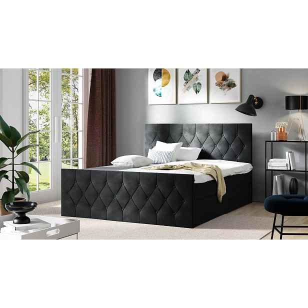 Čalouněná postel TIBOR LUX - 160x220, černá + topper ZDARMA
