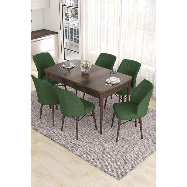 Extendable Dining Table & Chairs Set (7 Pieces) Eva - Baroque, Khaki