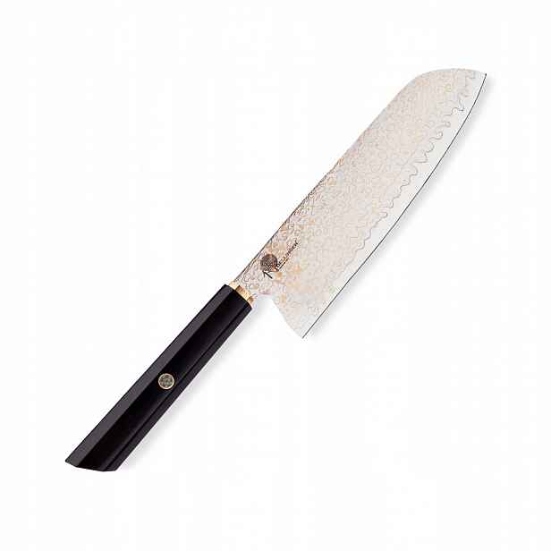 Kuchyňský nůž Santoku 180 mm Dellinger Resin Black Gold Damascus