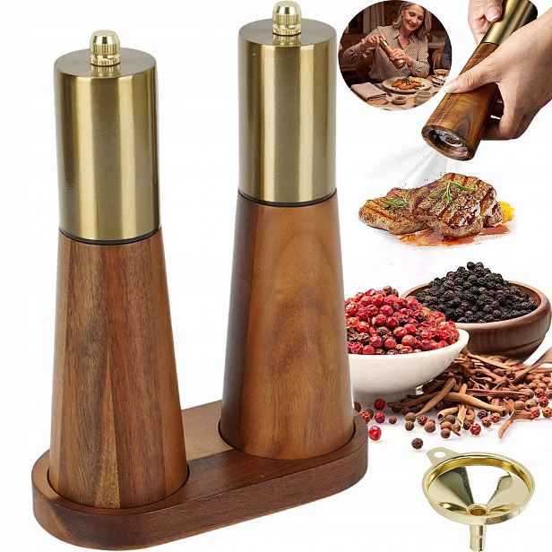 Ruční Mlýnky Na Sůl A Pepř, Dřevěné, Pro Dochucení Pokrmů, 19X5.5