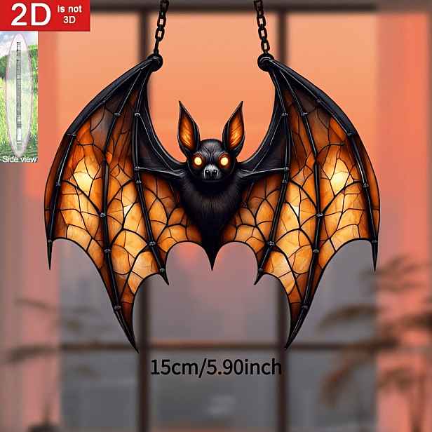 TEMU 2D plochá, 2D plochá akrylová gotická netopýří závěsná ozdoba, halloweenská plochá závěsná dekorace na okno, sváteční závěsný dárek do domu, 2D