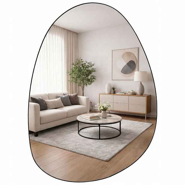 Zrcadlo Závěsné Nepravidelné 75X55 CM Černé Sklo Kovový Rám
